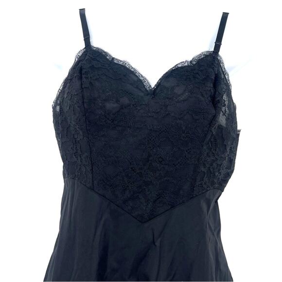 Vintage 90s Vanity Fair Basque Waist Slip Dress Sz S Y2K Black Lace Whimsigoth - Picture 2 of 12